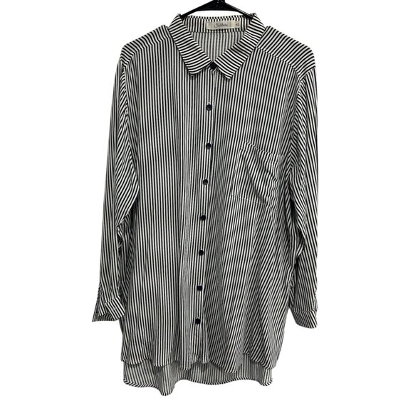 Solitaire Womens Stripe Button-Down Oversized Shirt Sz 1X - Picture 1 of 9